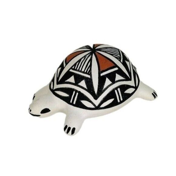 Vintage Old Acoma NM Pottery Native American Clay Turtle Figurine Signed CS - Picture 5 of 11